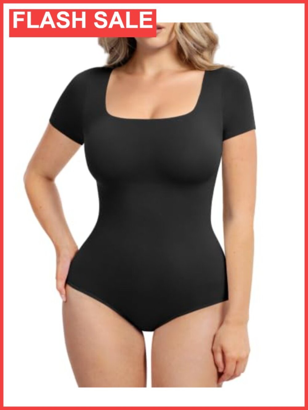Seamless Short Sleeve Shapewear Bodysuit Tummy Control Square Neck